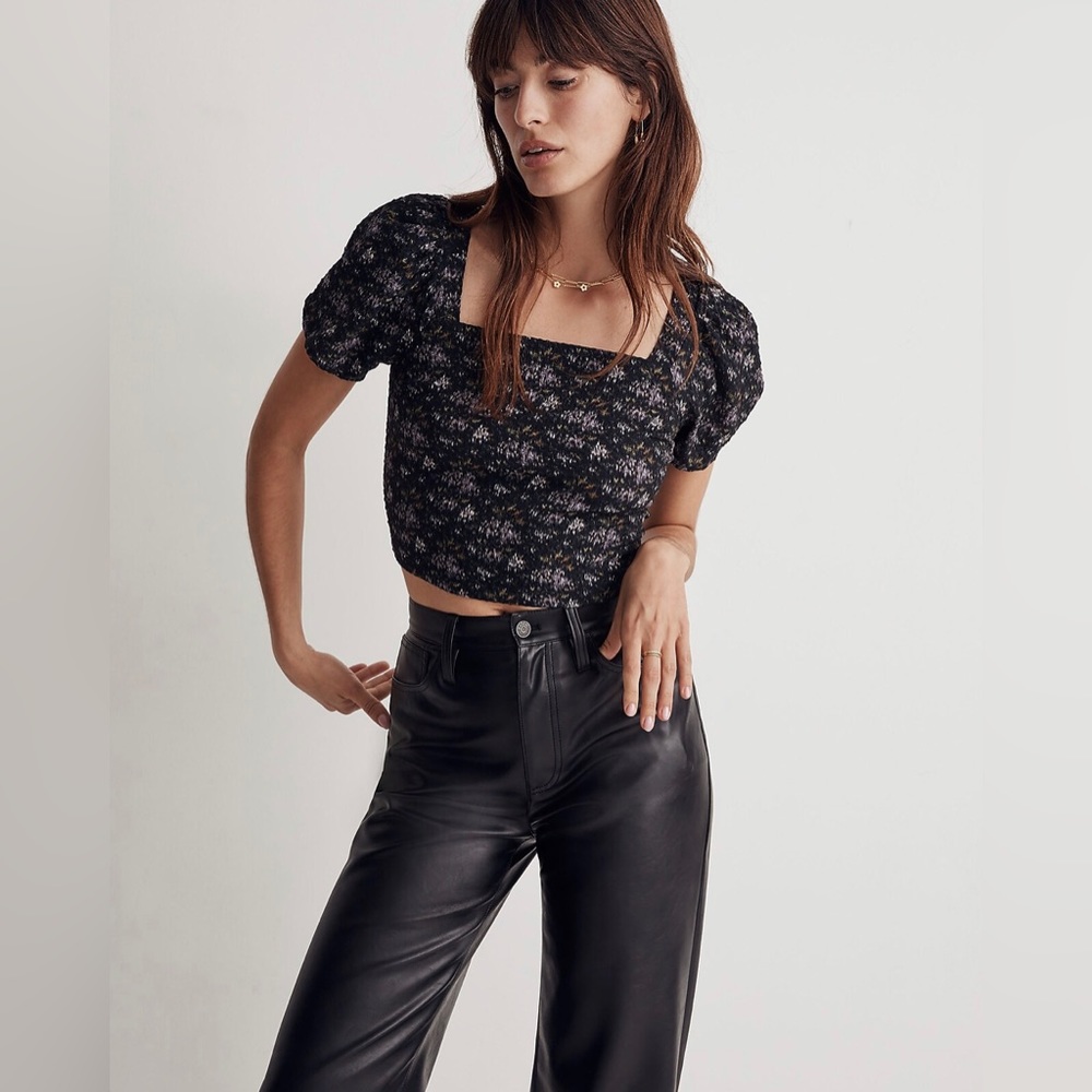 (NWOT) Madewell - Hopewell Puff-Sleeve Crop Top in Blurred Ikat